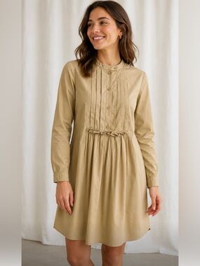 Carven Beige Long-Sleeve Pintuck Pleated Tunic Dress 38
